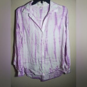 Cloth & Stone Anthropologie Top Tencel Tie Dye Raw Hem Button Up Artsy Boho